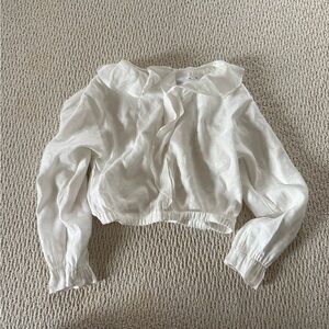 Zara White Cropped Collared Blouse
